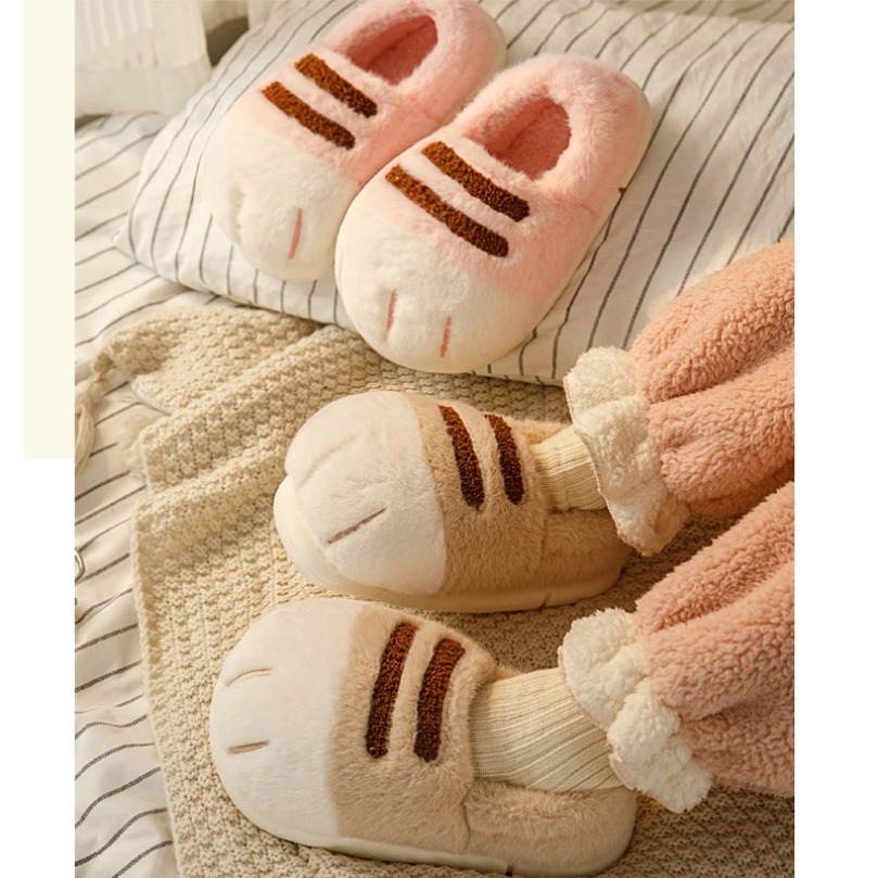 Sneaker Care Set - บ้าน Fuzzy รองเท้าแตะผู้หญิงฤดูหนาว WARM Cat PAW